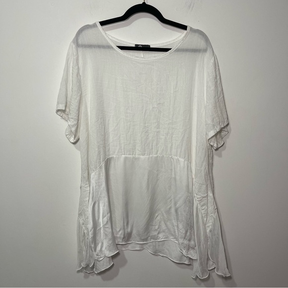 M Made In Italy Tops - M Made in Italy White Linen Blend Asymmetrical Tunic Top Boho Minimalist size XL